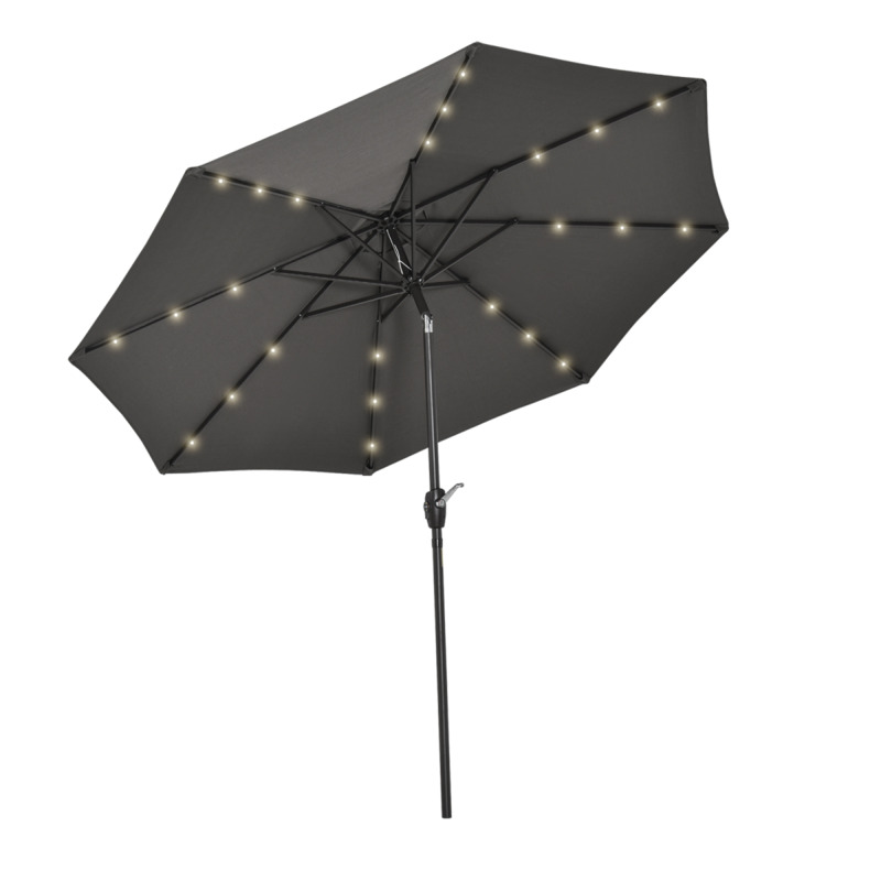 Outsunny Grey Garden Parasol With Tilt Functionality & Led Lights - Outdoor Sun Umbrella