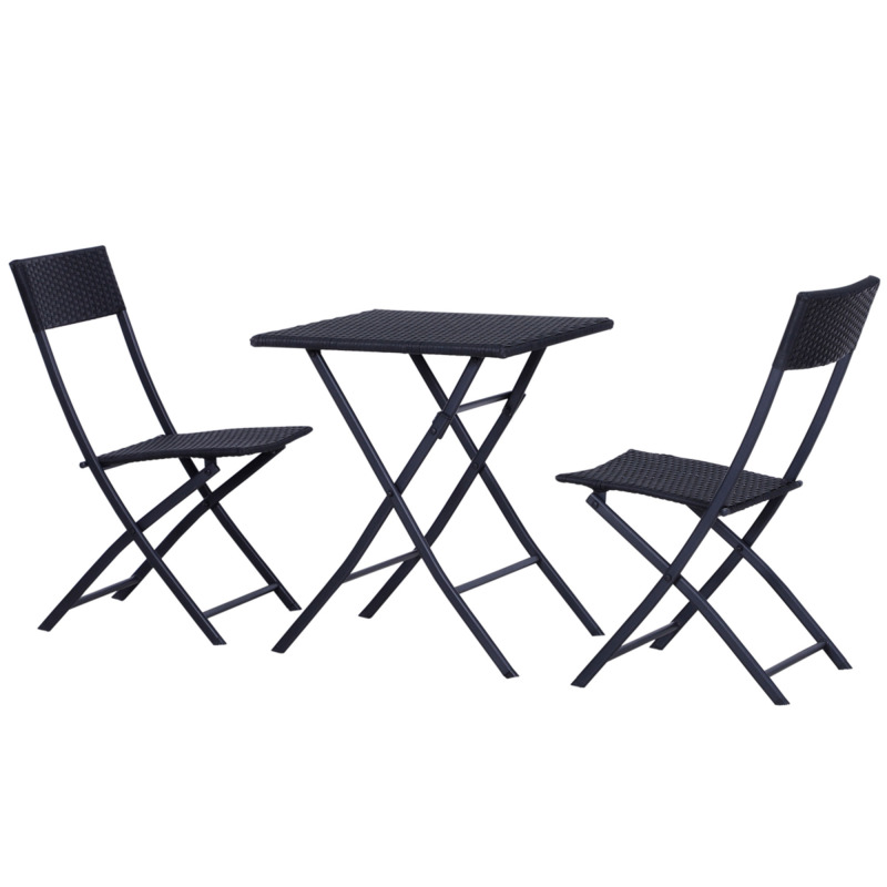 Outsunny 3pc All-weather Rattan Garden Furniture Set - 2 Chairs 1 Table - Black