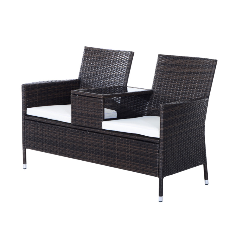 Outsunny Rattan Garden Chair Furniture Set With Middle Tea Table - Brown