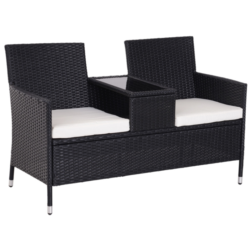 Outsunny Rattan Garden Chair Set With Middle Tea Table - Black
