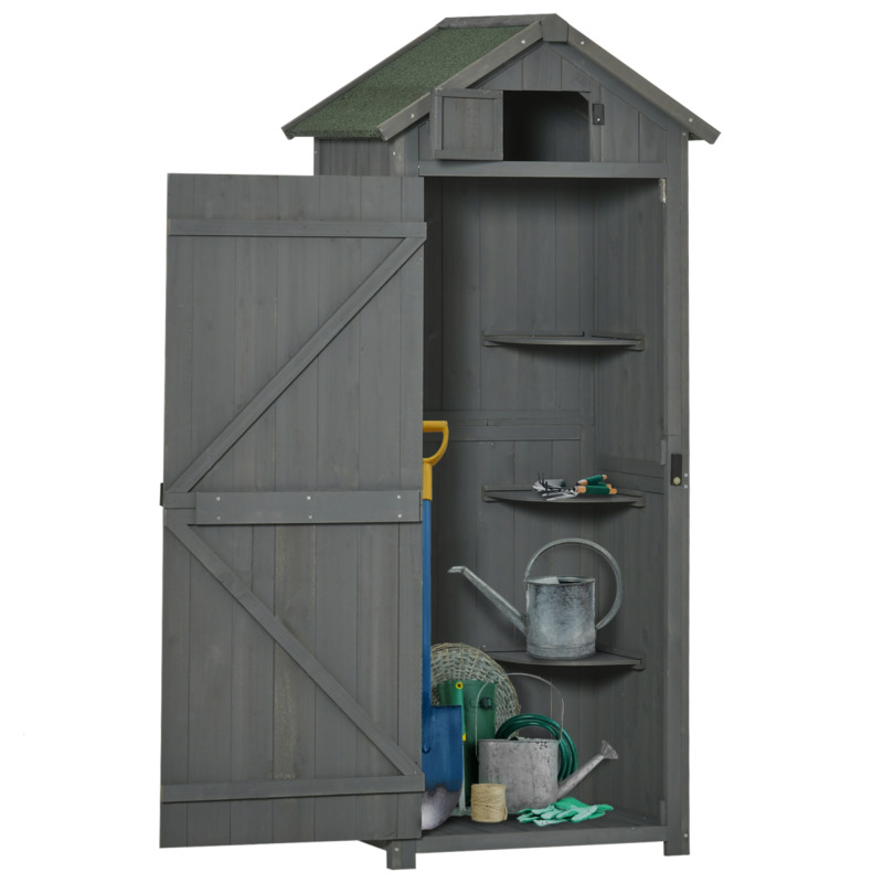 Outsunny Wooden Garden Storage Shed 77 X 54 X 179 Cm Grey
