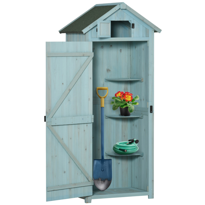 Outsunny Wooden Garden Storage Shed Tool Box - 77 X 54 X 179 Cm Blue