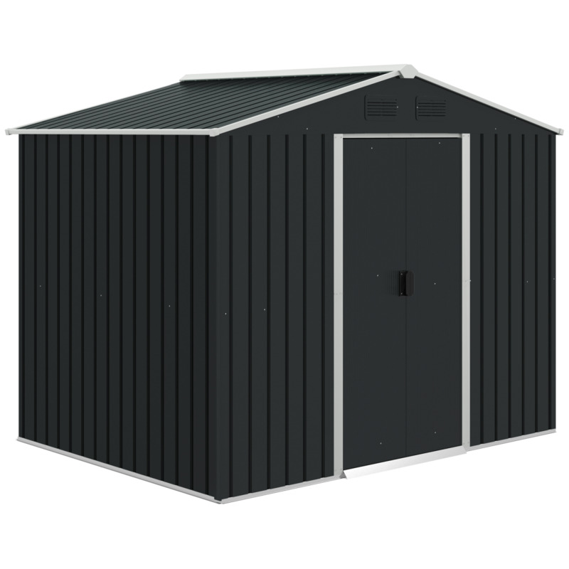 Outsunny 8 X 6ft Garden Storage Shed With Double Sliding Doors - Grey