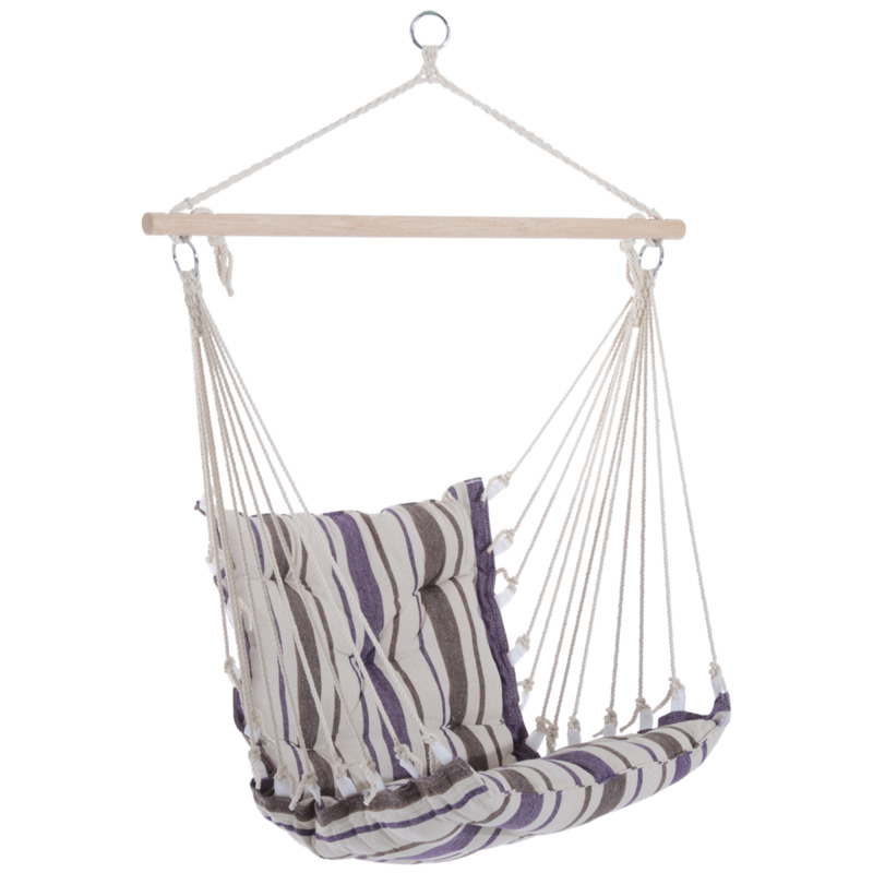 Outsunny Brown White Stripe Hanging Swing Chair - Garden Patio Relaxing Seat