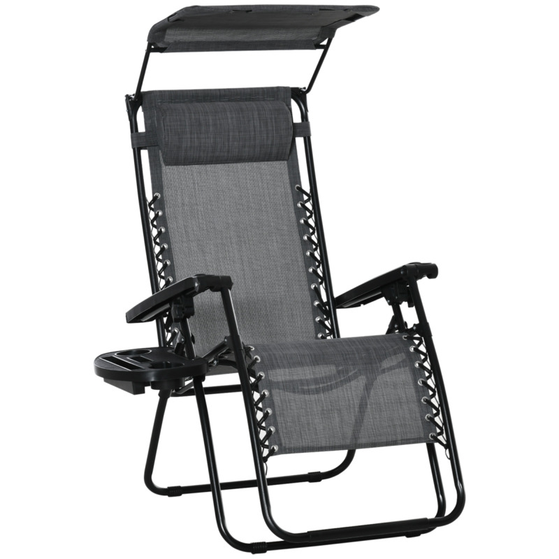 Outsunny Steel Frame Zero Gravity Outdoor Garden Deck Chair With Canopy - Light Grey