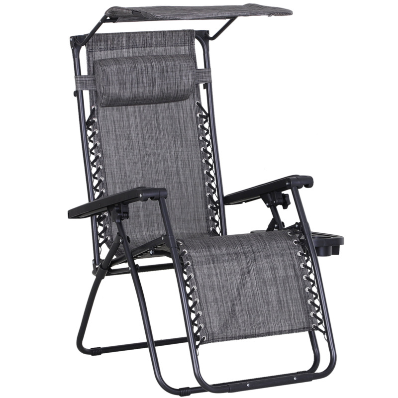 Outsunny Steel Zero Gravity Garden Deck Chair With Canopy - Grey