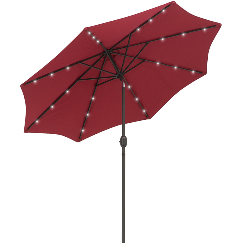 Outsunny 24 Led Solar Powered Parasol Umbrella - Wine Red