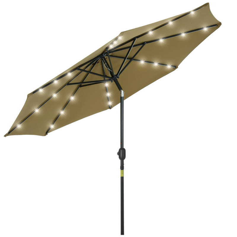 Outsunny 24 Led Solar Powered Parasol Umbrella - Brown
