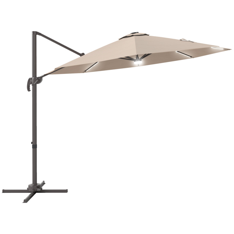 Outsunny 3m Cantilever Parasol With Solar Lights - Brown