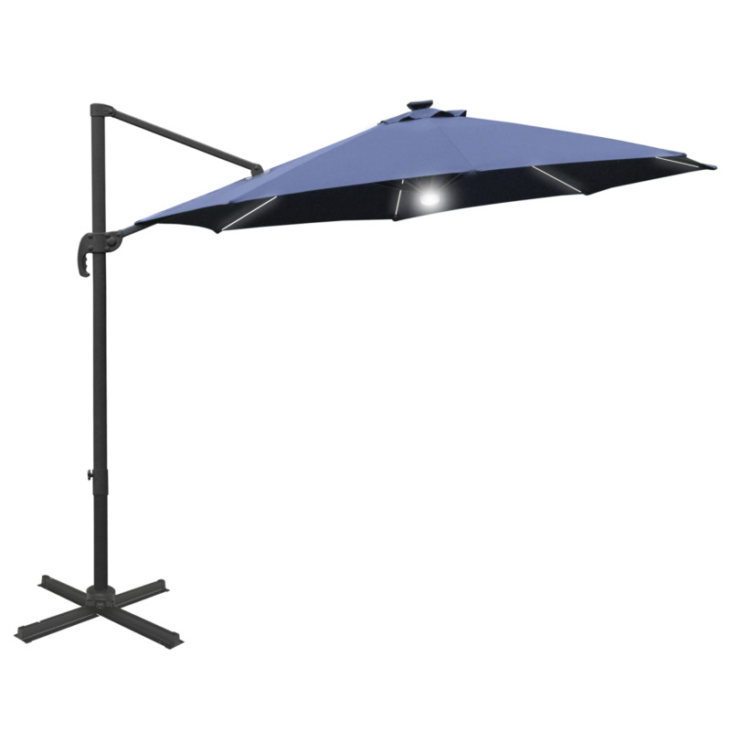 Outsunny 3m Led Cantilever Parasol With Base & Solar Lights - Blue
