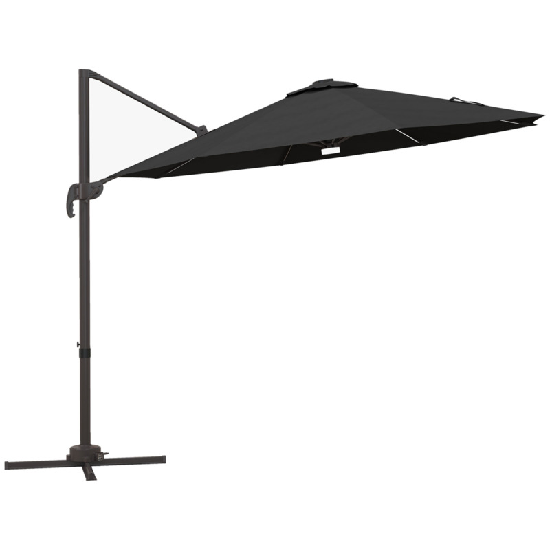 Outsunny 3m Cantilever Parasol With Solar Lights - Grey Outdoor Garden Umbrella With Base