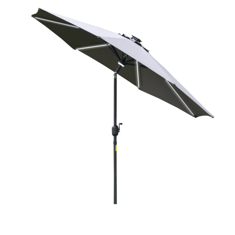 Outsunny 2.7m Garden Parasol Sun Umbrella With Solar Led Lights - Grey