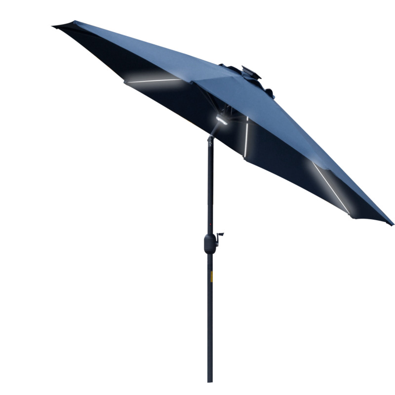 Outsunny 2.7m Garden Parasol Sun Umbrella Patio Summer Shelter With Solar Led Lighting - Navy Blue