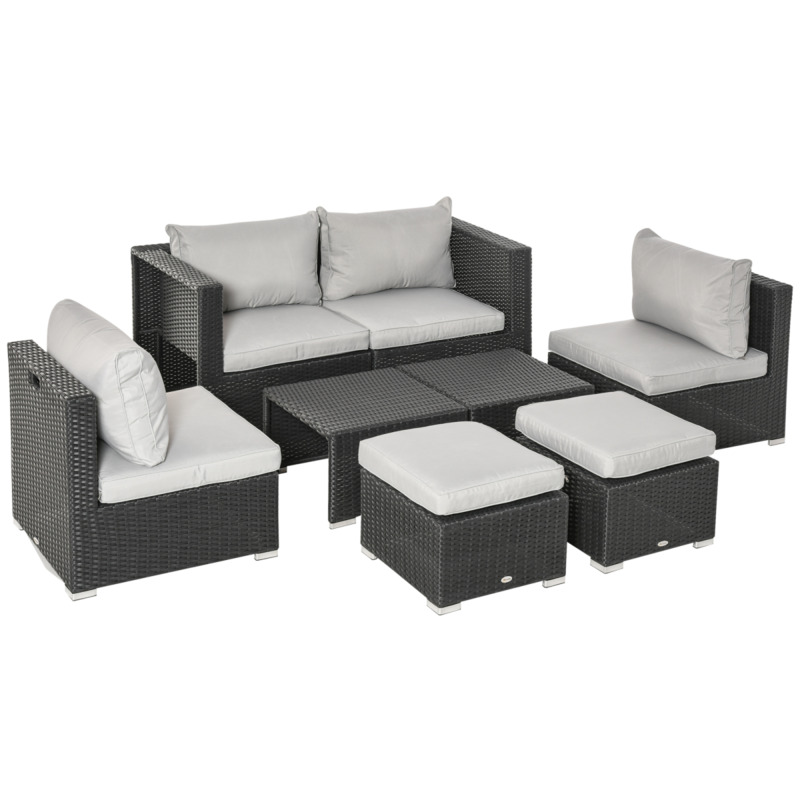 Outsunny 8pc Rattan 6 Seater Sofa & Coffee Table Set - Black