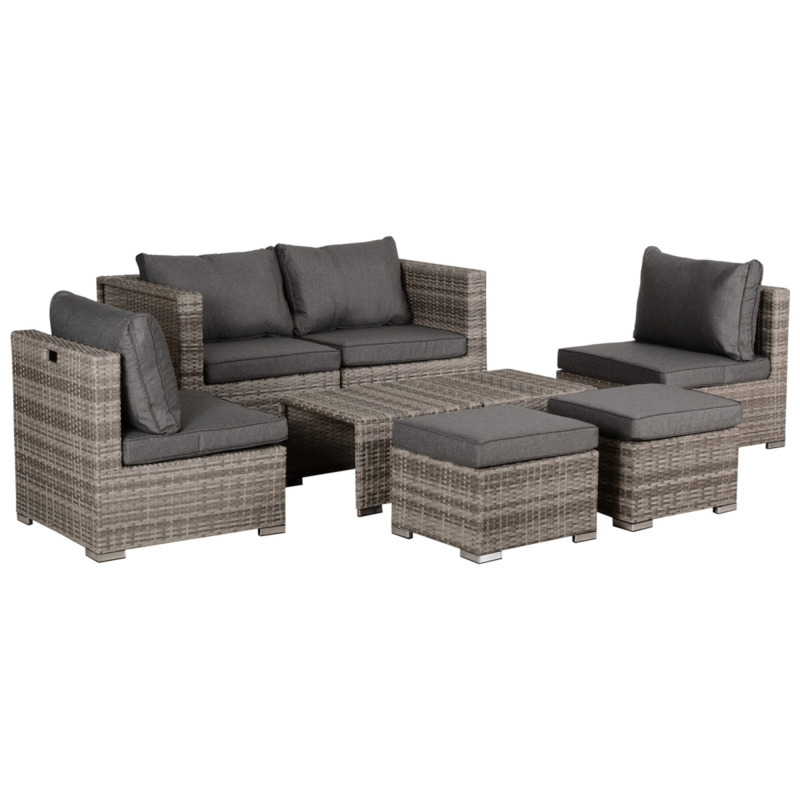 Outsunny 6-seater Rattan Outdoor Garden Furniture Set With Coffee Table - Grey