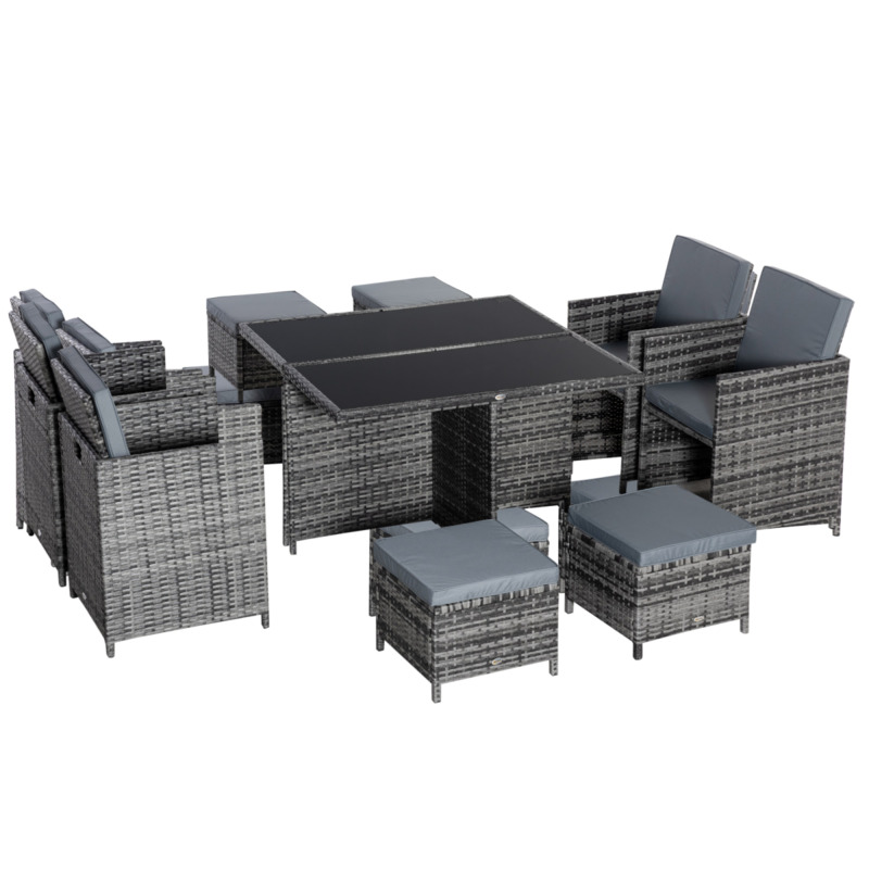 Outsunny 9-piece Grey Rattan Garden Furniture Set With 8 Chairs Footrests - Outdoor Dining