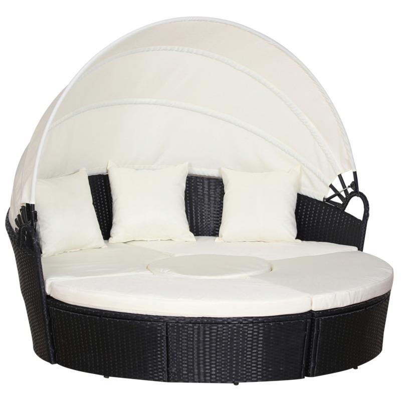 Outsunny Pe Rattan 5-piece Outdoor Garden Round Sofa With Canopy - Black