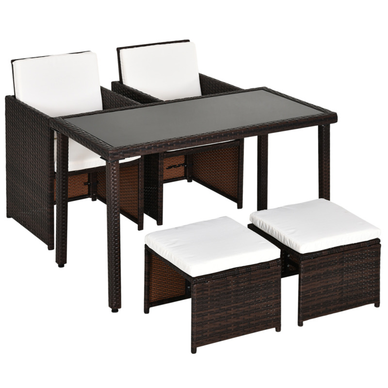 Outsunny 5 Piece Rattan Furniture Set - Brown/creamy White
