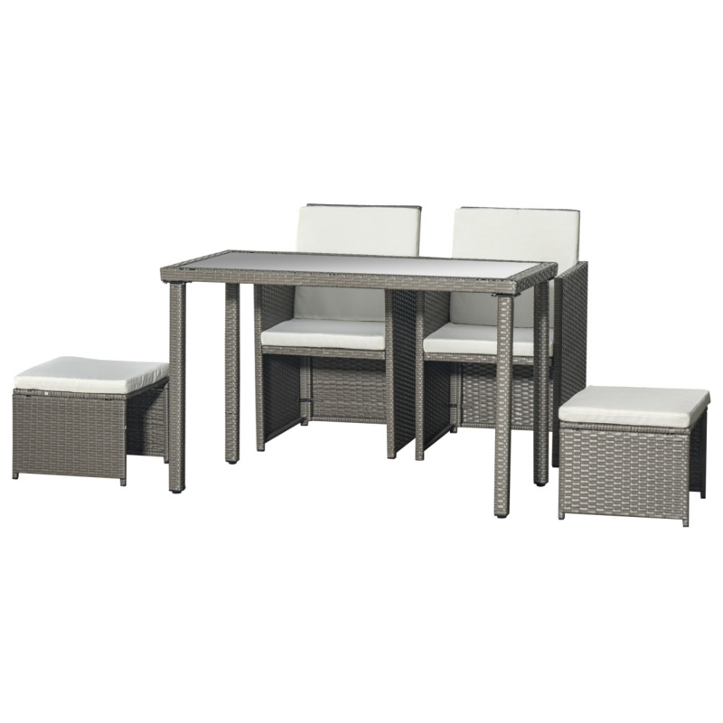 Outsunny 5 Piece Rattan Garden Furniture Sofa Set With Table Chairs Footrest - Grey