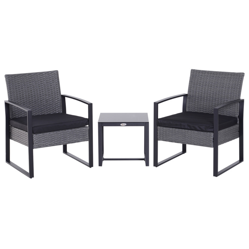 Outsunny 3 Piece Rattan Dining Set Patio Bistro Table Chair Conversation Set With Cushion
