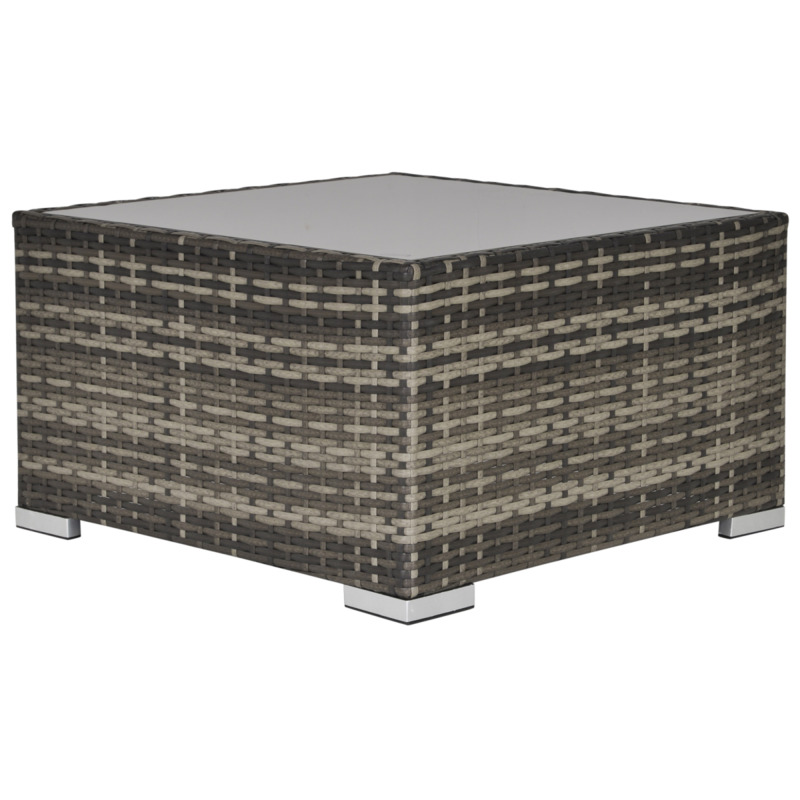Outsunny Wicker Outdoor Coffee Table With Tempered Glass Top - 80cm L X 40cm W X 40cm H