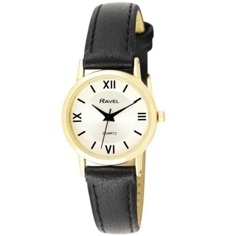 Ravel Black Leather Strap Watch - White Dial, Roman Numerals