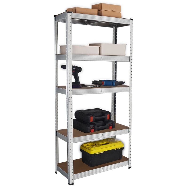 Galvanised Steel Mdf 5 Tier Shelving Unit - Heavy Duty Racking For Garage Workshop Shed