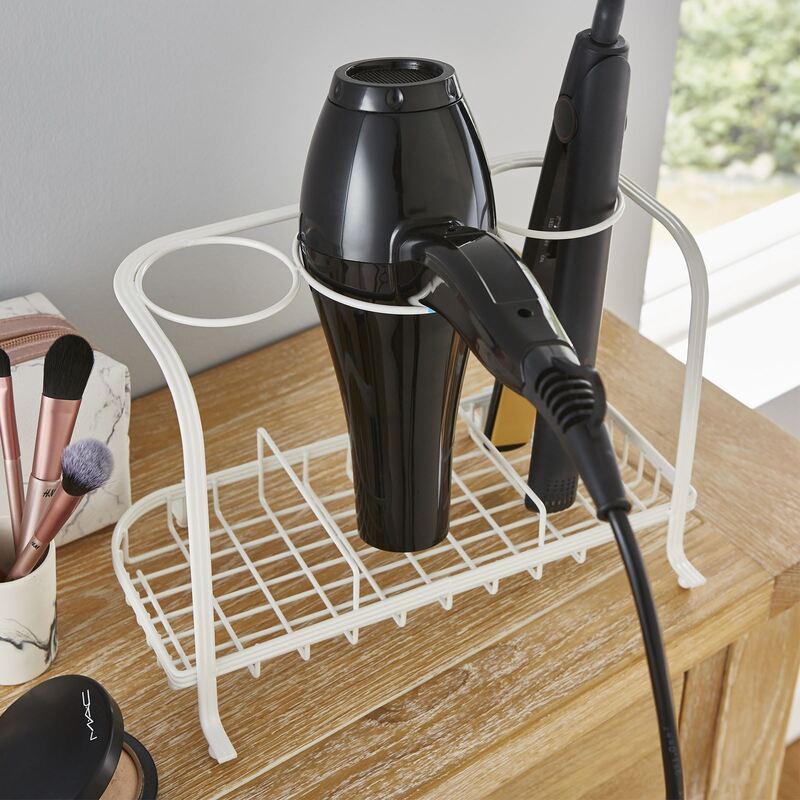 Cream Freestanding Hair Dryer & Straighteners Holder Storage Stand With Cable Tidy