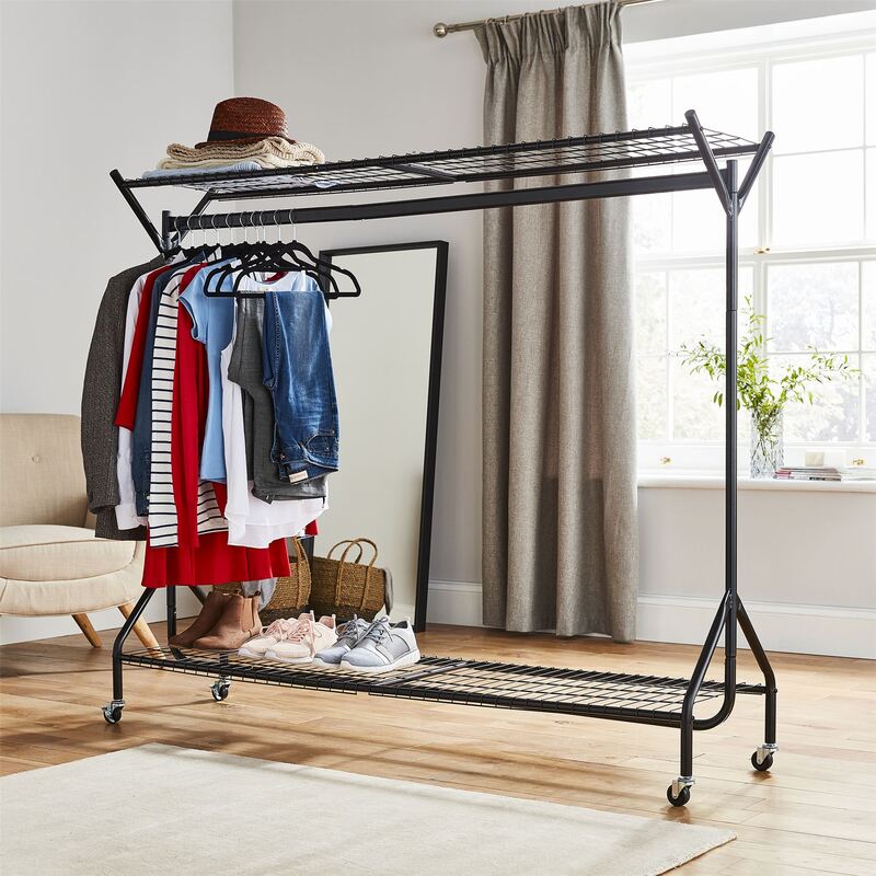 Black Heavy-duty Garment Clothes Rail With Shoe Rack & Hat Stand - 6ft X 5ft
