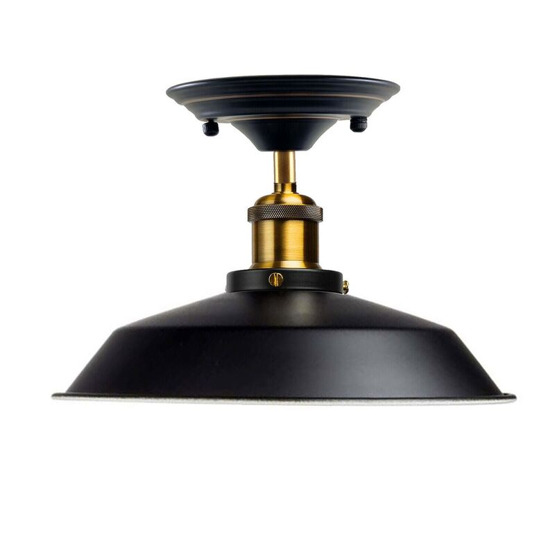 Ledsone Black Metal Flush Mount Ceiling Light - Industrial Bowl Lampshade