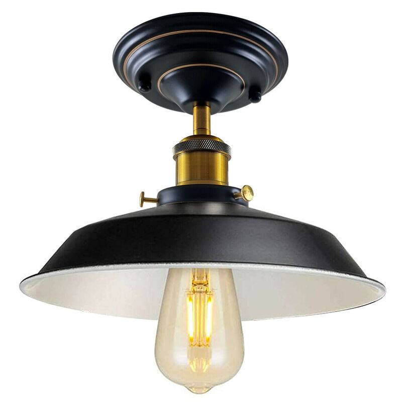 Ledsone Black Metal Vintage Industrial Flush Mount Ceiling Light Bowl Lampshade
