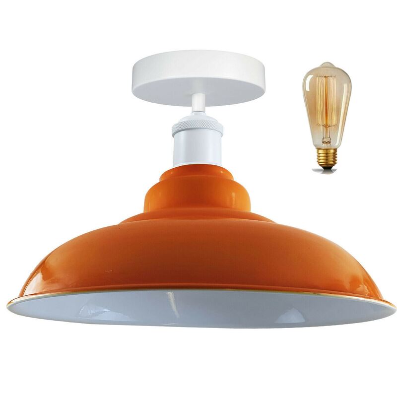 Ledsone Metal Flush Mount Bowl Light - Industrial Indoor Lighting - Orange
