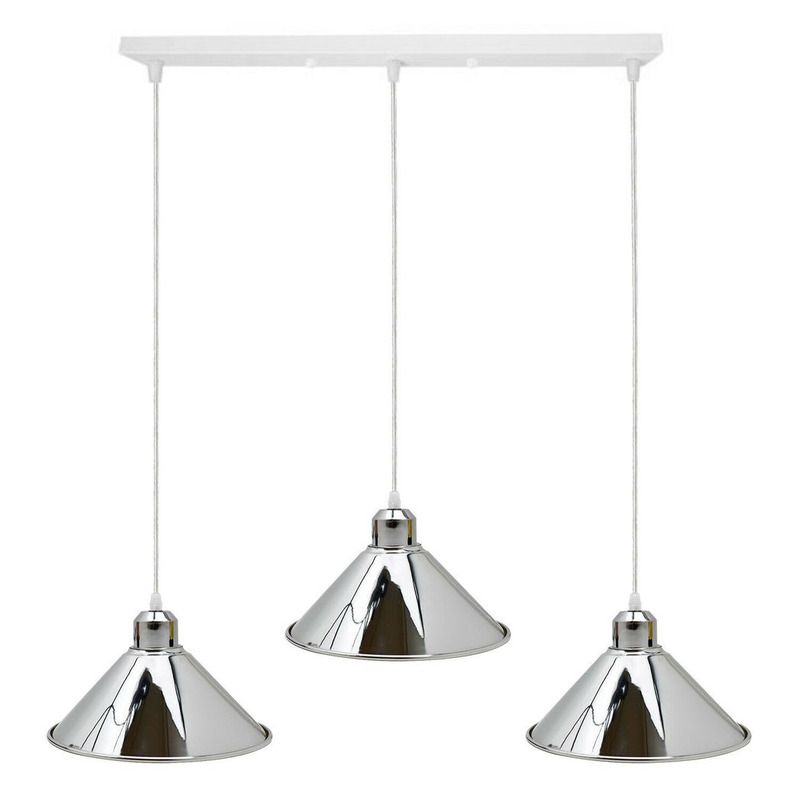 Ledsone Chrome 3 Way Ceiling Pendant Light Metal Cone Shade Indoor Hanging Lighting