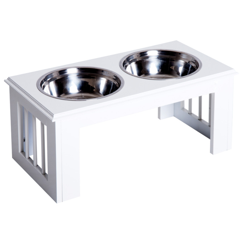Pawhut Elevated Double Stainless Steel Bowl Pet Feeder Stand - White