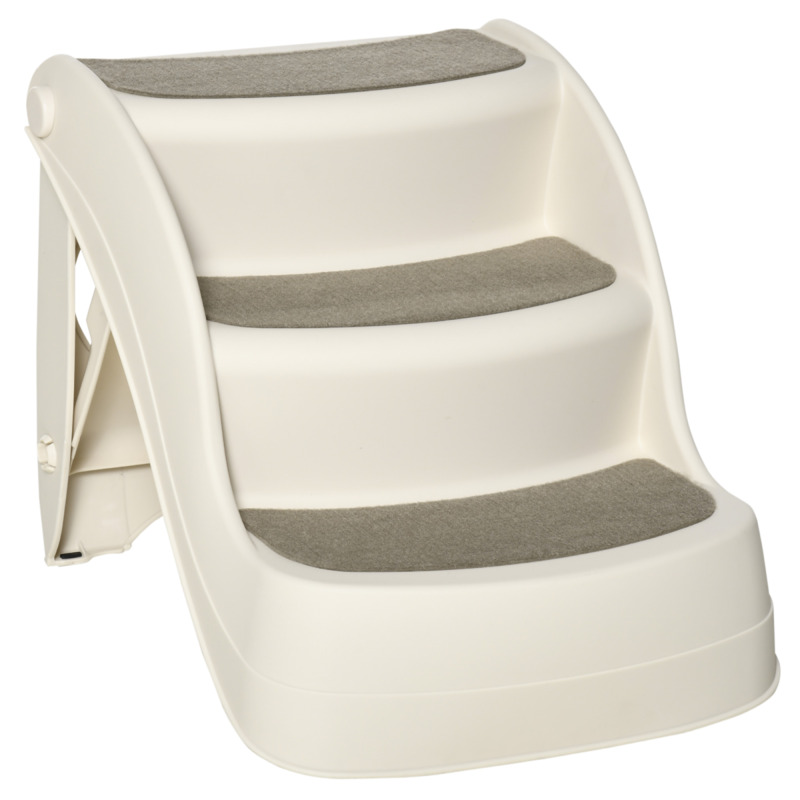 Pawhut 3-step Pet Stairs - Carpeted, Non-slip, Foldable, Cream