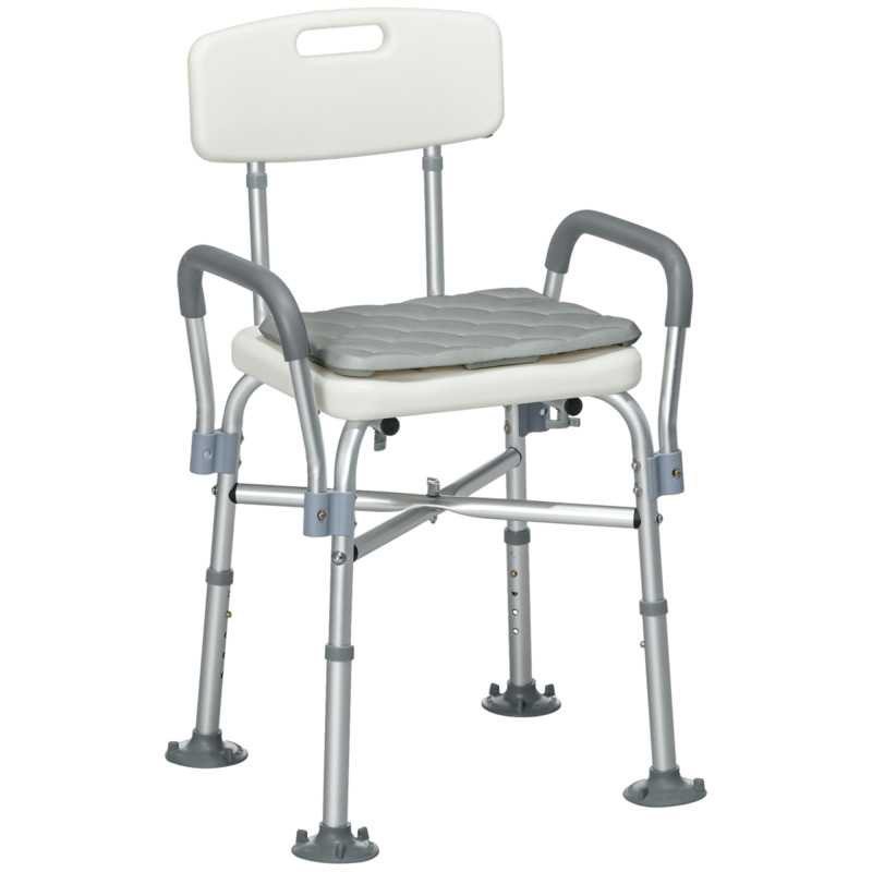 Homcom Aluminium Shower Stool With Adjustable Height Padded Seat - Bath Aid For Elderly Disabled Pregnant