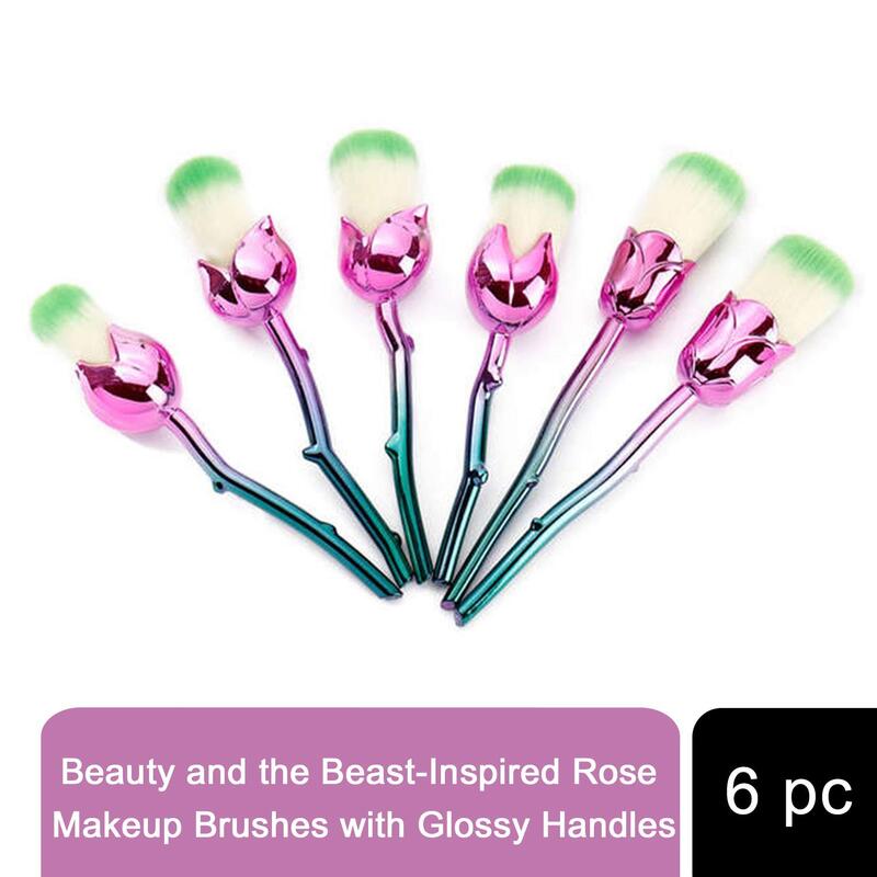 Aquarius Rose Makeup Brushes With Glossy Handles - Beauty And The Beast Inspired