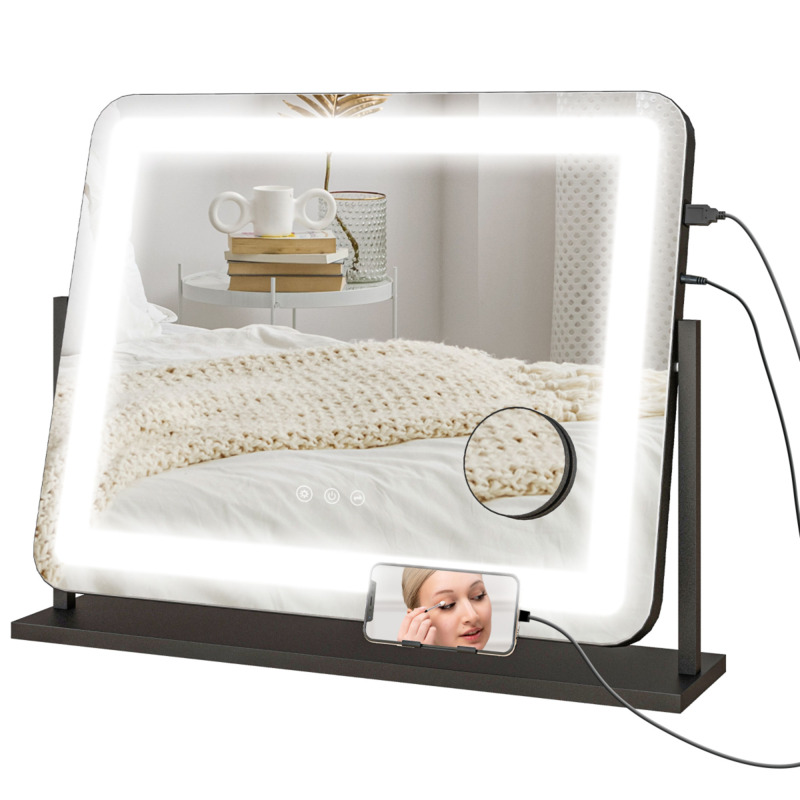 Homcom Dimmable Led Makeup Mirror With Magnifier, Usb Port, 360° Rotation