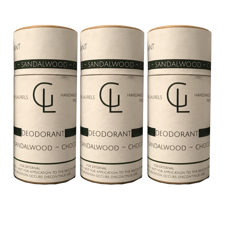 Green Laurels Natural Deodorant 40ml X3 Tubes - Pine, Sandalwood, Chocolate Scents