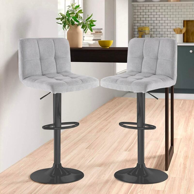 Grey Fabric Bar Stool With Matt Black Legs