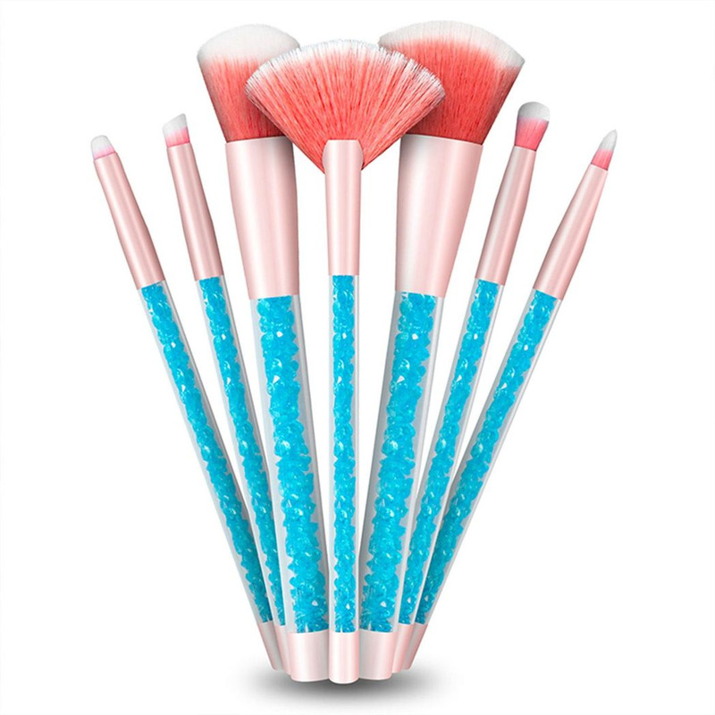 Aquarius 7 Piece Makeup Brush Set - Turquoise Liquid Glitter Handle