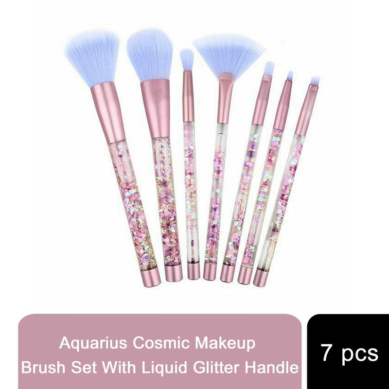 Aquarius 7 Piece Makeup Brush Set - Liquid Glitter Handle, Pink & Purple