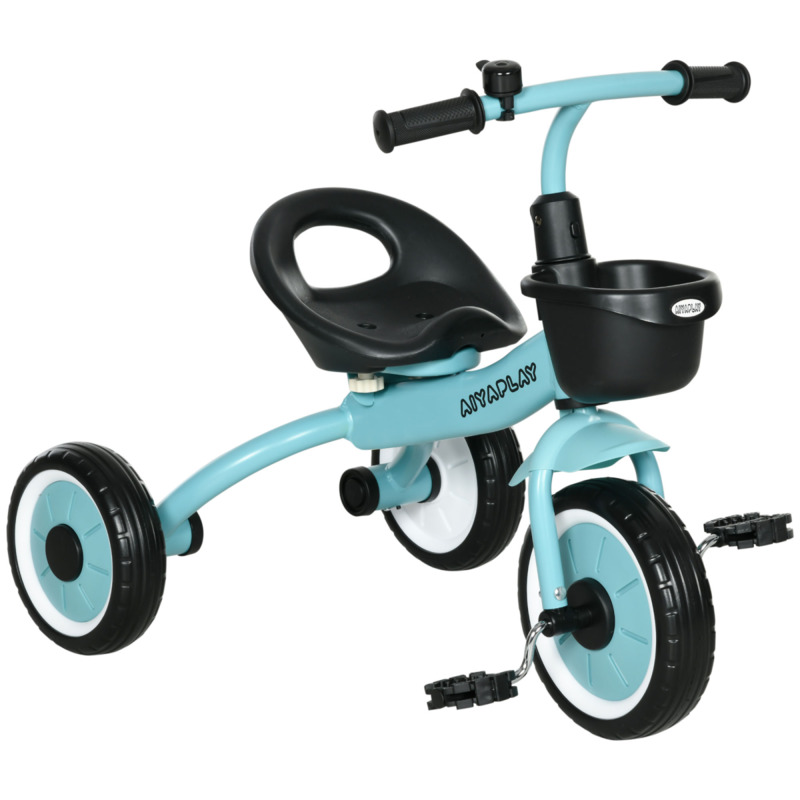 Aiyaplay Kids Trike With Adjustable Seat & Basket - 10" Front Wheel, 8" Rear Wheels - Blue