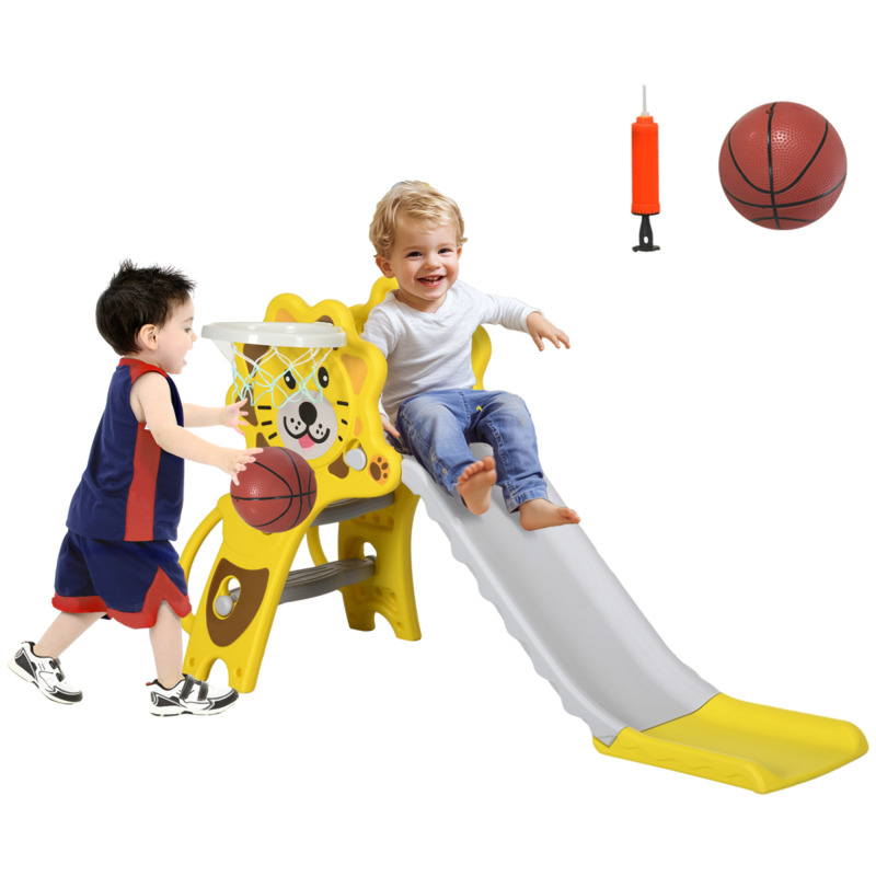 Aiyaplay Lion 2-in-1 Kids Slide With Basketball Hoop - Indoor, 18-36 Months