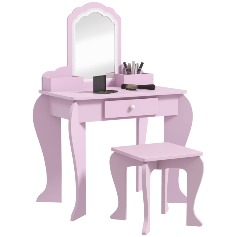 Zonekiz Cloud Design Kids Dressing Table Set With Mirror & Stool - White