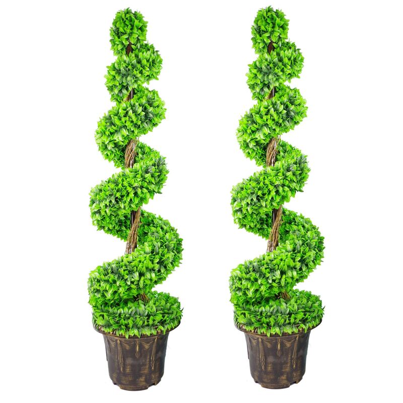 Leaf 120cm Artificial Spiral Topiary Trees With Large Green Leaves Decorative Planters