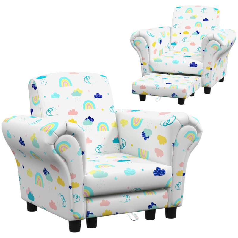 Aiyaplay Two-piece Kids Sofa Set - Cloud Print, White, For Ages 1.5-3 Years