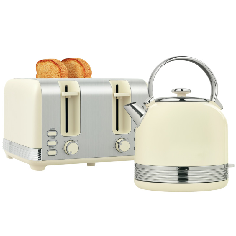 Homcom Cream Electric Kettle 3000w 1.7l & 4 Slice Toaster Set