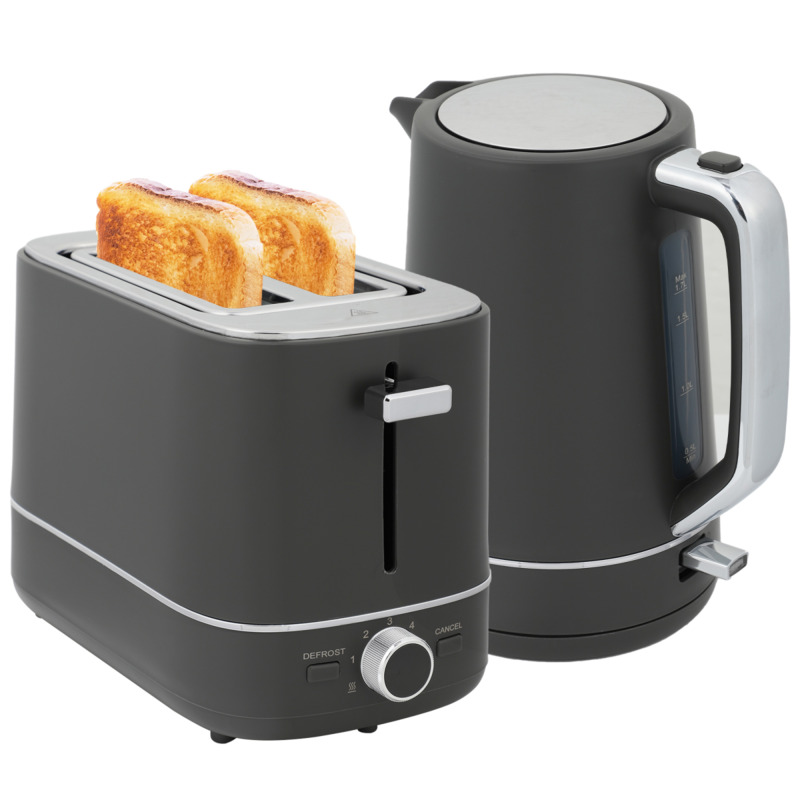 Homcom Grey Kettle & Toaster Set - 1.7l 3000w Rapid Boil, 2 Slice Variable Browning