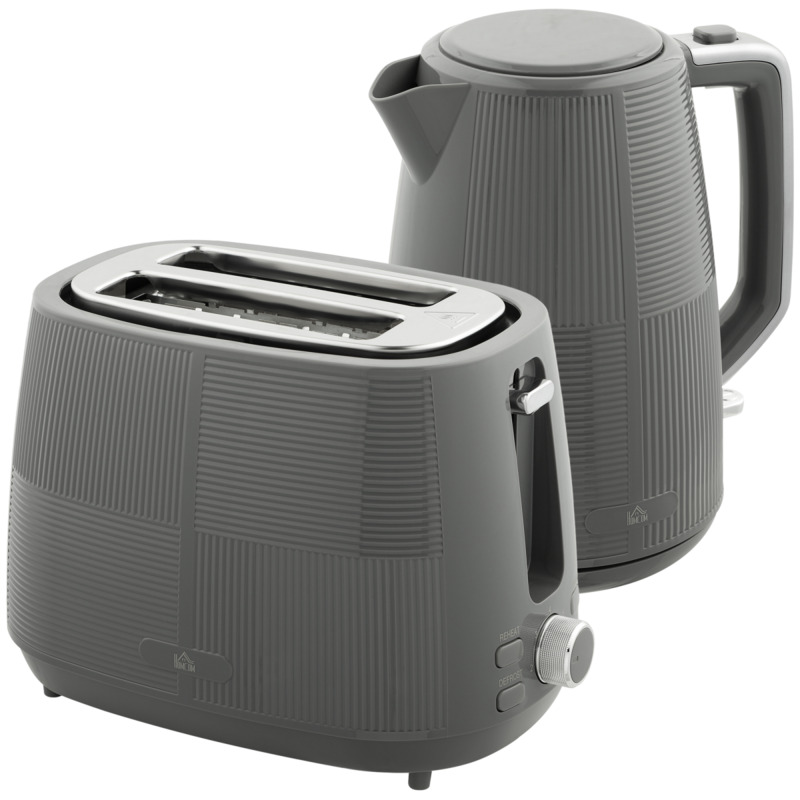 Homcom Grey 1.7l Fast Boil Electric Kettle & 2 Slice Toaster Set